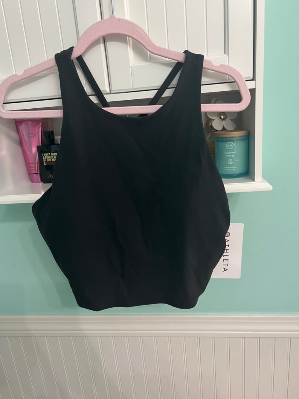 Athleta Black High-Neck Strappy Crop Tank